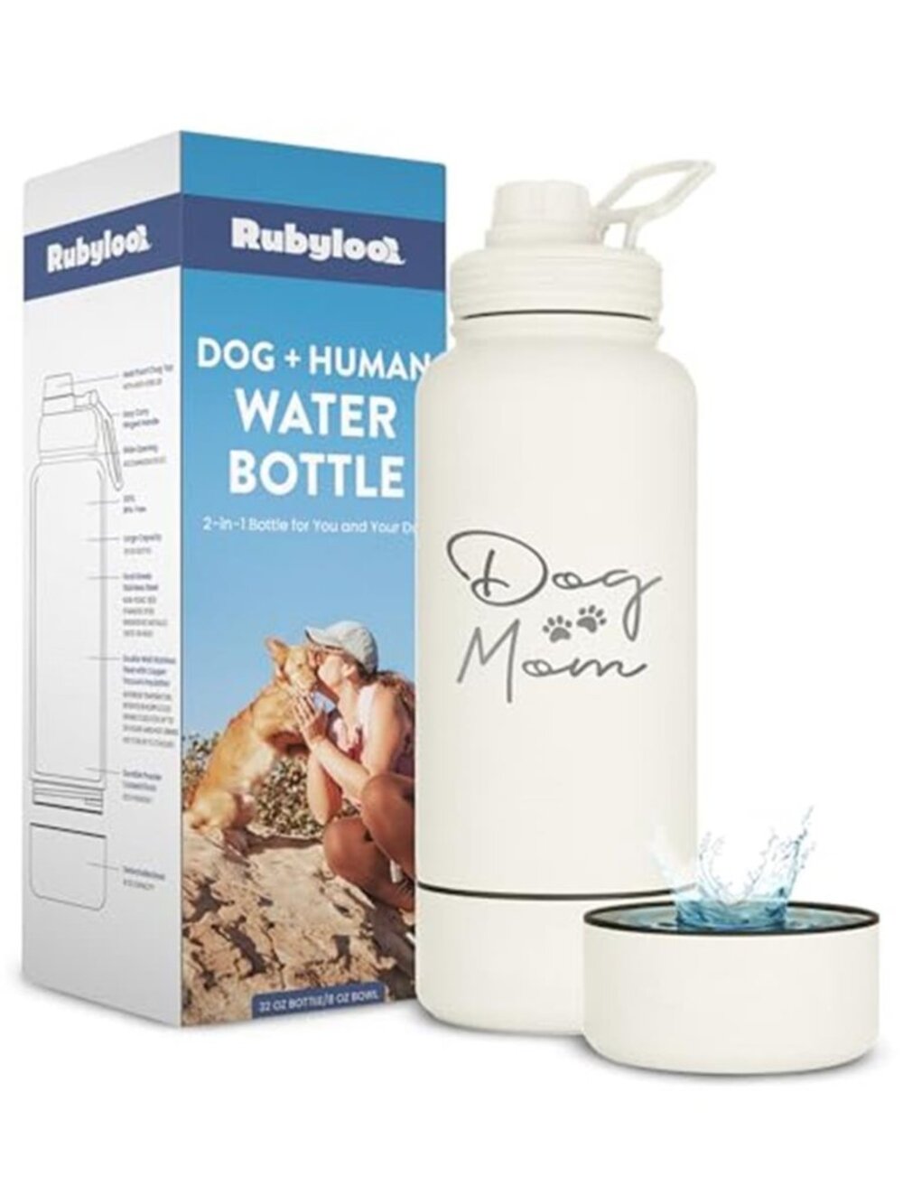 Dog Mom Water Bottle with Detachable Bowl for Dog Lovers